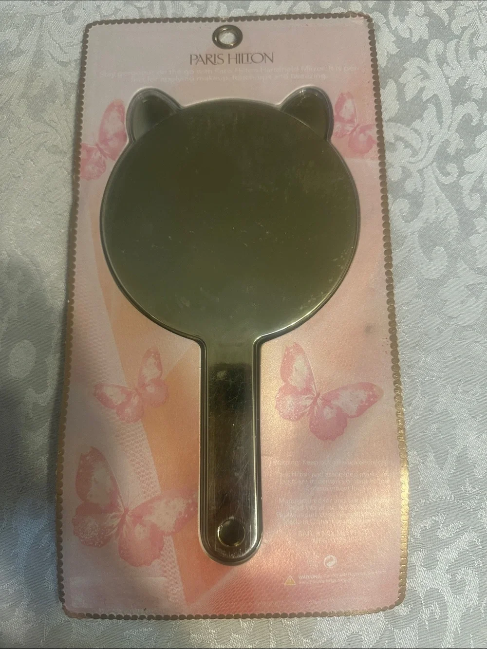 Paris Hilton Pink and Gold Cat-Ear Hand Mirror